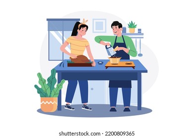 Concepto de Ilustración de Cocina y Cocina sobre fondo blanco