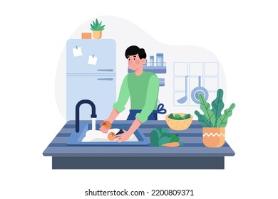 Concepto de Ilustración de Cocina y Cocina sobre fondo blanco