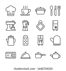 Cooking and kitchen line icon set