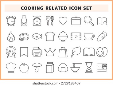 Juego de iconos de cocina y línea de cocina: Elementos de Vector minimalistas para App de recetas