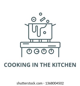 Cooking in the kitchen line icon, vector. Cooking in the kitchen outline sign, concept symbol, flat illustration