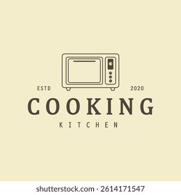 cooking kitchen logo design, modern cooking frying pan lines, microwave lines kitchen logo design vector icon illustration