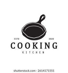 cooking kitchen logo design, modern cooking frying pan lines, microwave lines kitchen logo design vector icon illustration