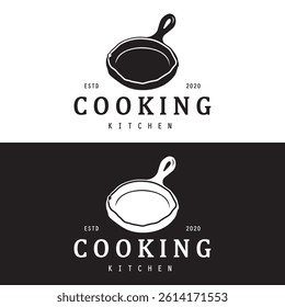 cooking kitchen logo design, modern cooking frying pan lines, microwave lines kitchen logo design vector icon illustration