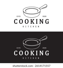 cooking kitchen logo design, modern cooking frying pan lines, microwave lines kitchen logo design vector icon illustration