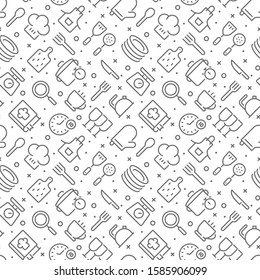 Cooking and kitchen related seamless pattern with outline icons