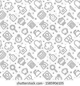 Cooking and kitchen related seamless pattern with outline icons