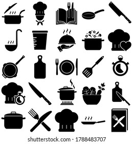 Cooking and kitchen set icons, Kitchen items and accessories icon isolated on white background