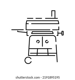 Cooking or kitchen thin line vector icon. Restaurant with cook and meal or food. Barbecue picnic