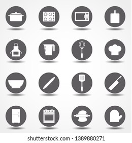 cooking, kitchen tools and utensils icons set. Flat Style stock vector.