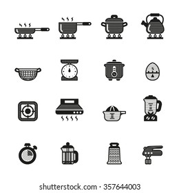 cooking, kitchen tools and utensils icons set on white background, vector