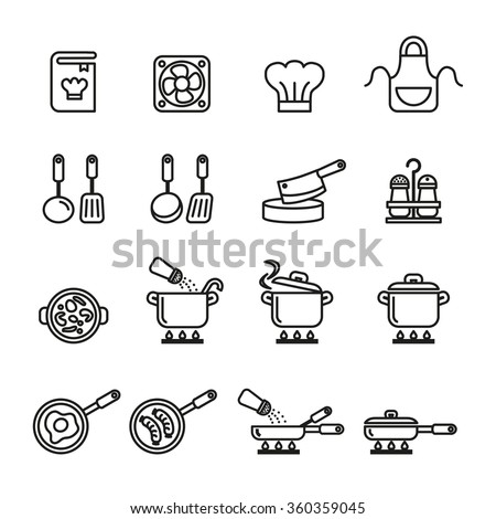 cooking, kitchen tools and utensils icons set. Line Style stock vector.