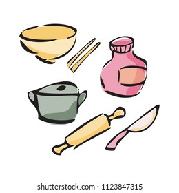 cooking and kitchen utensils isolated on white background. Vector Illustration.