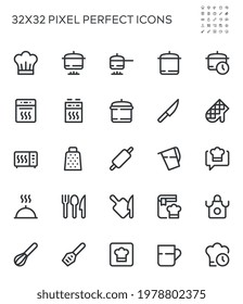 Cooking, Kitchen Utensils, Recipe Book, Boiling and Frying. Simple Interface Icons for Web and Mobile Apps. Editable Stroke. 32x32 Pixel Perfect.