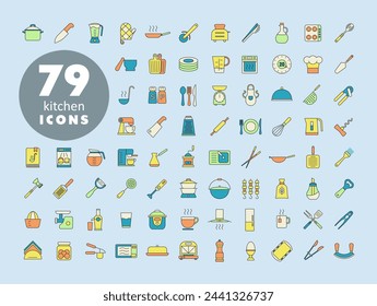 Cooking and kitchen vector color icons set. Graph symbol for cooking web site design, logo, app, UI