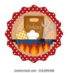 Cooking label with kitchen objects - Vector illustration