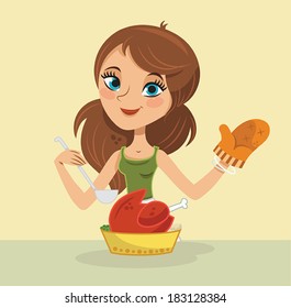 The cooking lady. Vector illustration.
