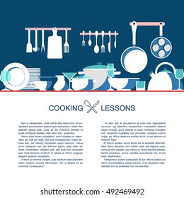 Cooking Lesson Vector Background. Chef Class Design. Culinary Online School Template. 