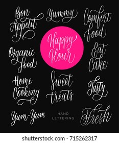 The cooking lettering designs for print and web projects (banners, stickers, packaging, logo, etc.) Organic food. Bon appetit means good appetite.