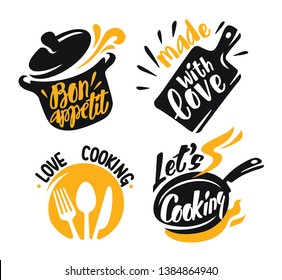 cooking lettering elements icons on white