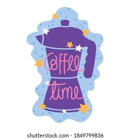 cooking lettering, french press, coffee time text vector illustration