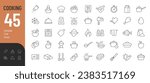 Cooking Line Editable Icons set. Vector illustration in thin line modern style of cooking process, main ingredients and kitchen utensils icons. Isolated on white.