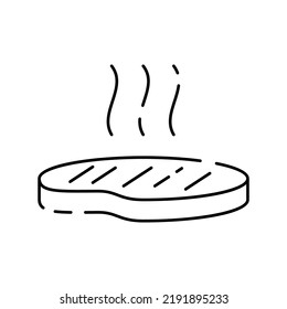 Cooking line icon. Boiling time, Frying pan and Kitchen utensils. Recipe pf chef linear vector. Restaurant with cook and meal. Beef steak and barbecue picnic