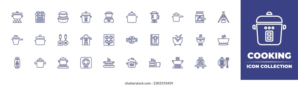 Cooking line icon collection. Editable stroke. Vector illustration. Containing cooking, stove, pot, mixer blender, cooking pots, baking soda, fire, skimmers, cook, stove, cook book.