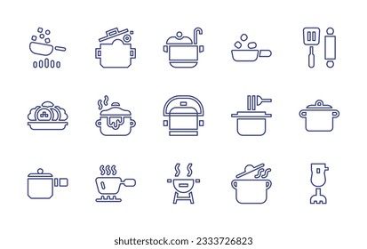Cooking line icon collection. Editable stroke. Vector illustration. Containing cooking, cooking pot, stew, pasta, pan, bbq, blender.