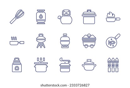 Cooking line icon collection. Editable stroke. Vector illustration. Containing whisk, gas bottle, kettle, pot, cooking, frying pan, barbacue, gas, coal, pan, food, cooking pot, asparagus.