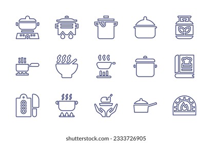 Cooking line icon collection. Editable stroke. Vector illustration. Containing cooking, cooking pot, gas, soup, pan, recipe book, cook, kitchen pack, oven.