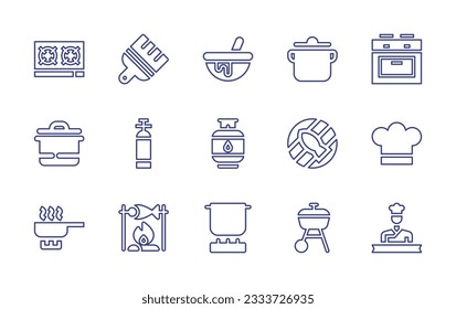 Cooking line icon collection. Editable stroke. Vector illustration. Containing stove, brush, bowl, pot, oven, gas bottle, gas, grill, chef, cook, cooking, pan.