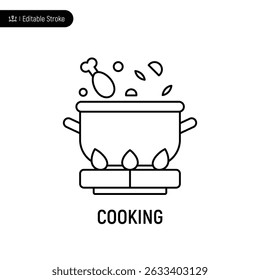 Cooking line icon, editable stroke, pixel perfect, compatible for app or web, isolated on a white background