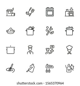 Cooking line icon set. Chief, pan, utensil, stove. Cooking concept. Can be used for topics like kitchen, restaurant, cafe