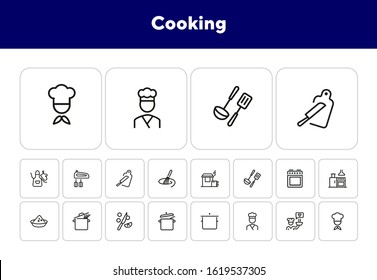 Cooking line icon set. Chief, pan, utensil, stove. Cooking concept. Can be used for topics like kitchen, restaurant, cafe