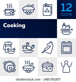 Cooking line icon set. Set of line icons on white background. Kitchenware concept. Knife, frying pan, stewing. Vector illustration can be used for topics like cooking, food, kitchen