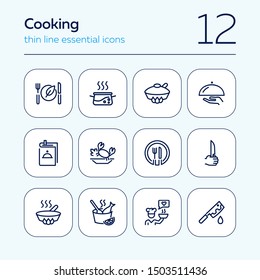 Cooking line icon set. Set of line icons on white background. Food concept. Plate, knife, chicken. Vector illustration can be used for topics like kitchen, food, cooking