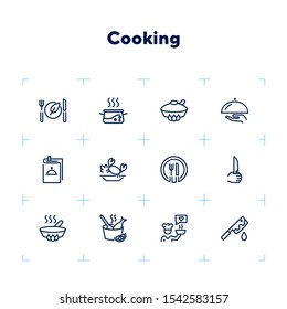 Cooking line icon set. Set of line icons on white background. Food concept. Plate, knife, chicken. Vector illustration can be used for topics like kitchen, food, cooking