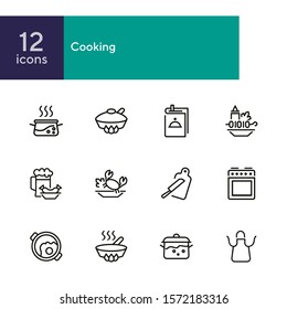 Cooking line icon set. Set of line icons on white background. Kitchenware concept. Knife, frying pan, stewing. Vector illustration can be used for topics like cooking, food, kitchen