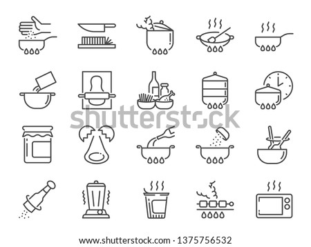 Cooking line icon set. Included icons as kitchen, Bake, Boil, BBQ, Fry, Stew and more. ストックフォト © 