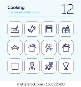 Cooking line icon set. Kitchen appliances, preparing food, chef. Recipe concept. Can be used for topics like kitchen, cooking course, restaurant