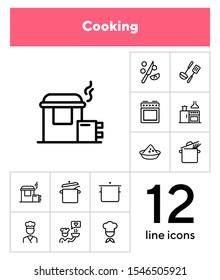 Cooking line icon set. Kitchen appliances, preparing food, chef. Recipe concept. Can be used for topics like kitchen, cooking course, restaurant