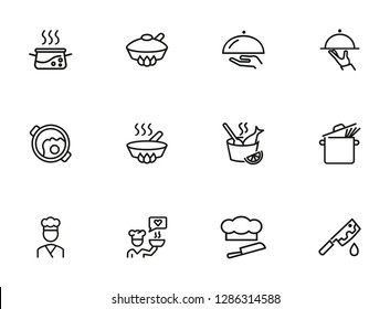 Cooking line icon set. Saucepan, dish, cook. Food concept. Can be used for topics like restaurant, menu, gourmet