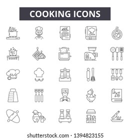 Cooking line icon signs.  Linear vector outline illustration set concept.