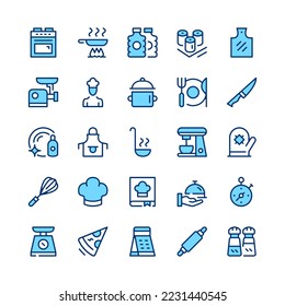 Cooking line icons. Blue color. Vector line icons set