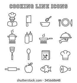 cooking line icons, mono vector symbols