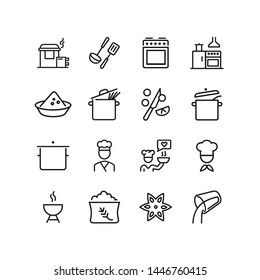 Cooking line icons. Set of line icons. Anise star, adding liquid, kitchen. Cookery concept. Vector illustration can be used for topics like food preparation, culinary art