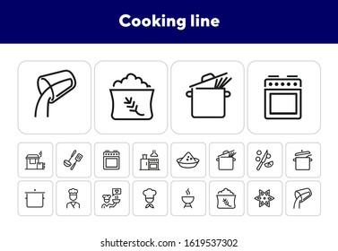 Cooking line icons. Set of line icons. Anise star, adding liquid, kitchen. Cookery concept. Vector illustration can be used for topics like food preparation, culinary art