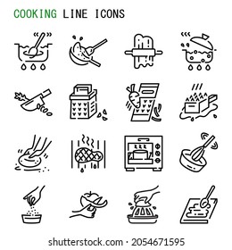 Iconos de línea de cocina, conjunto de iconos simples de varias líneas de señalización de cocina, conjunto de iconos de línea de dibujos animados Cute, ilustración vectorial, varios iconos de línea relacionados con la cocina, tipos de métodos de cocina 