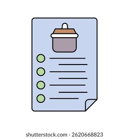ícone de lista de culinária com fundo branco vetor ilustração stock